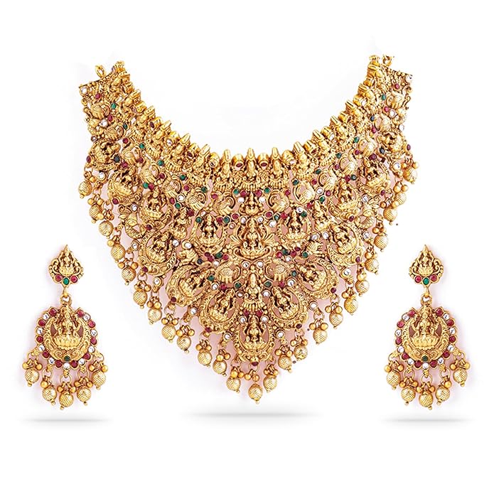 Rubans Gold Plated Temple Necklace Set Traditional Statement Jewellery Gift for Women & Girls