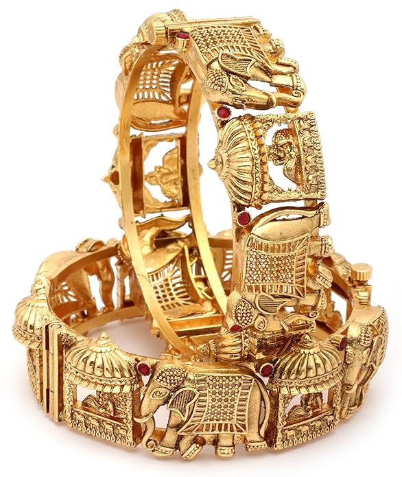 Shining Diva Fashion 18k Gold Plated Temple Jewellery Bangles for Women | Set of 2 Bangles Set | Latest Stylish Traditional Kada Bangles | Just Like Real Gold Jewellery