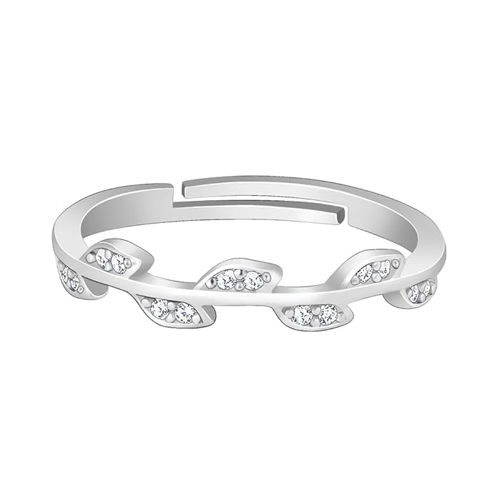 GIVA 925 Silver Zircon Vine Shine Ring, Adjustable | Gifts for Women and Girls | With Certificate of Authenticity and 925 Stamp | 6 Months Warranty