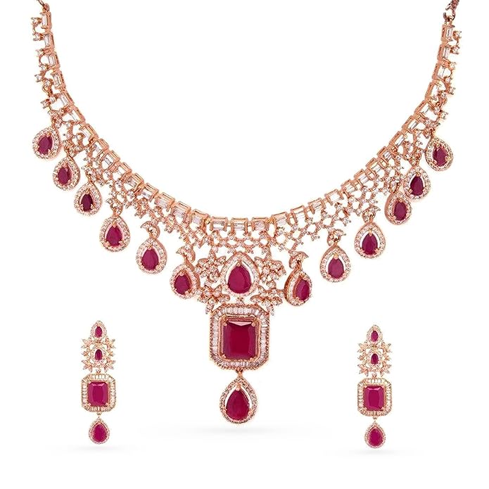 Rubans American Diamond Zirconia Necklace Set Trendy Stylish Jewellery Gift for Women & Girls