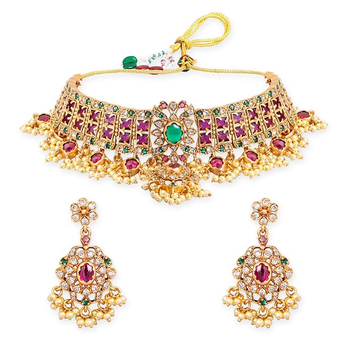 Rubans Choker Set Gold Plated Kundan Traditional Jewellery Gift for Women & Girls