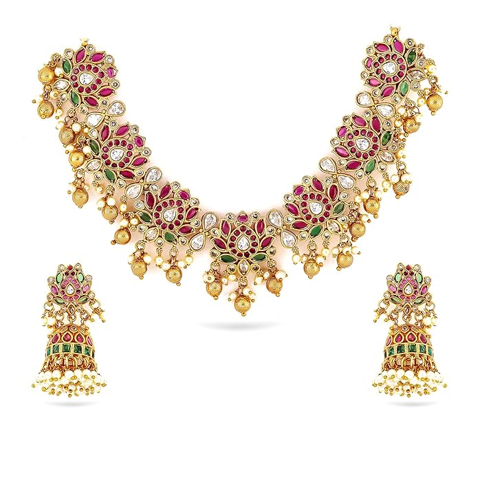 Rubans Necklace Set American Diamond and Cubic Zirconia Ethnic Jewellery Gift for Women & Girls