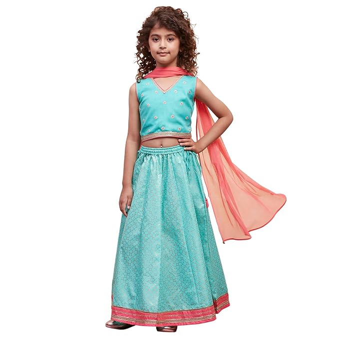 BIBA Girls Polyester Readymade Kalidar Printed Lehenga Set