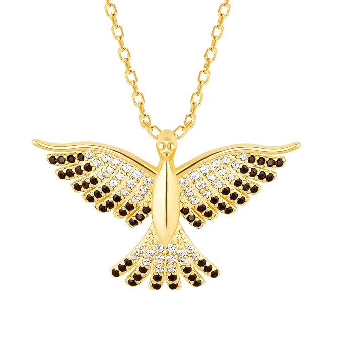 GIVA 925 Silver Golden Phoenix with Black Stone Pendant with Link Chain | Gifts for Girlfriend,Pendant to Gift Women & Girls | With Certificate of Authenticity and 925 Stamp | 6 Month Warranty*