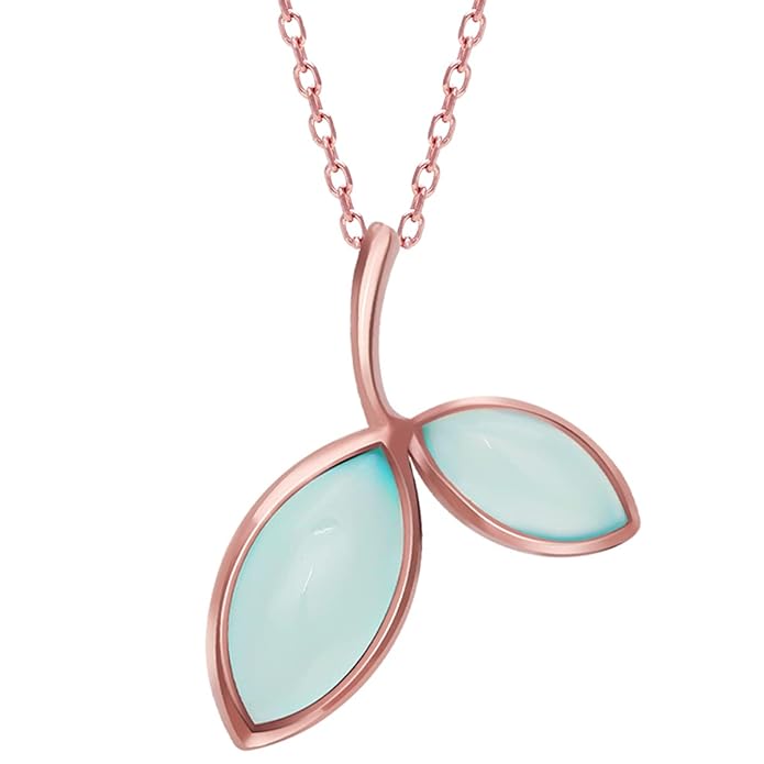 GIVA 925 Silver Rose Gold Aqua Dual Chalcedony Leaf Pendant with Chain (Gifts for Women & Girls) | Certificate & 925 Stamp | 6 Month Warranty