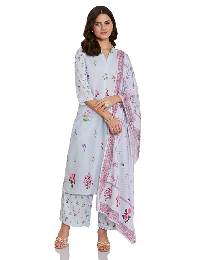 Amazon Brand - Myx Women Guldasta Print Kurta Pant Set with Dupatta (Available in Plus Sizes)