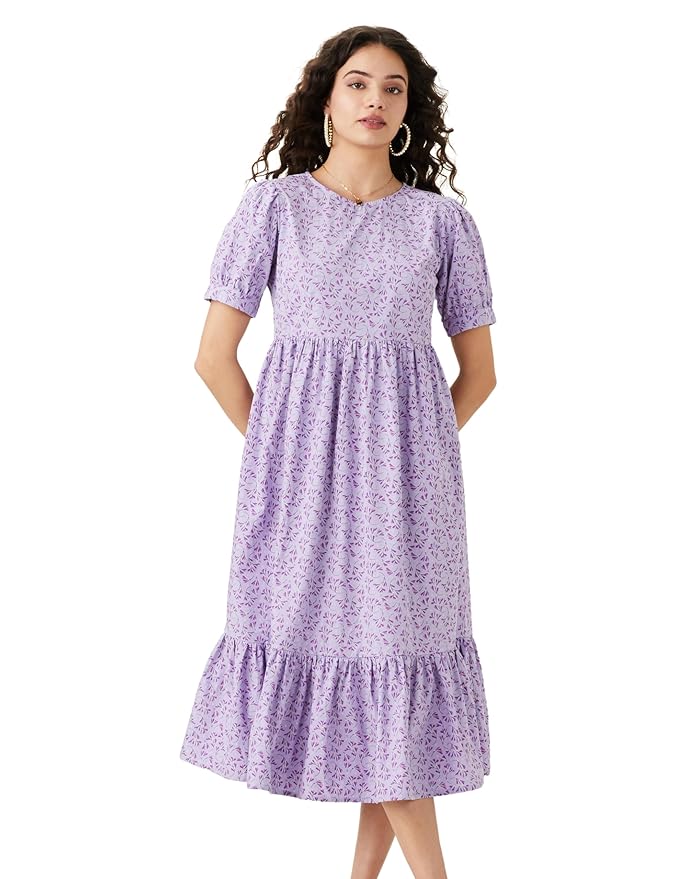 Amazon Brand - Symbol Women Rayon Fit and Flare One Piece Midi Length Dress (Available in Plus Sizes)