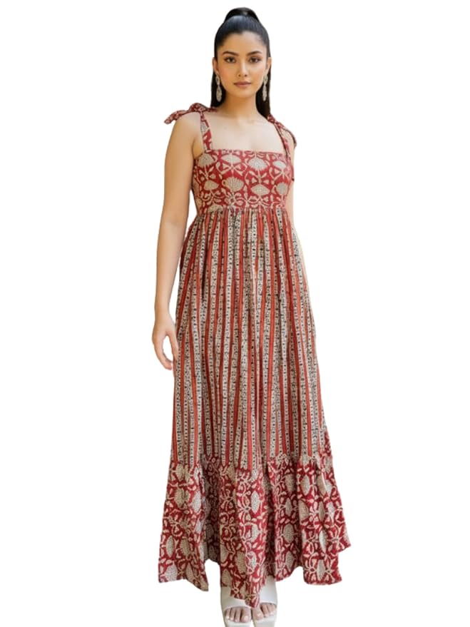 Leriya Fashion Dress for Women | Rayon Western Square Neck One Piece Dress for Women Short & Long | Ankle Length Casual Summer Dresses for Beach & Stylish Party Outifits Sleeveless