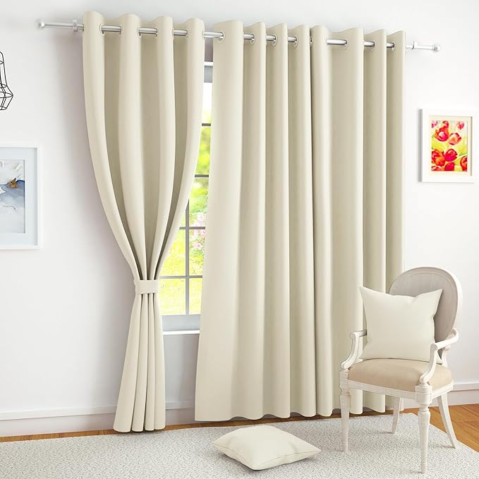 Story@Home 100% True Blackout Window Curtains 5 Feet Set of 2 | Plain Design |Room Darkening Curtain | Thermal Insulated Curtains for Living Room, Bedroom | (116 x 152 cm, Beige)