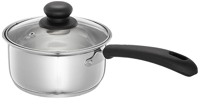Amazon Brand - Solimo Stainless Steel Saucepan with Glass Lid | Induction Base | 16 cm | 1500 ml