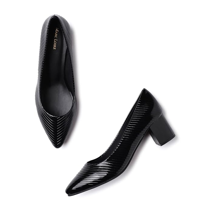 Marc Loire Women’s Self Design Comfortable Slip-on Casual Pointed Toe Block Pumps Heelsmarc