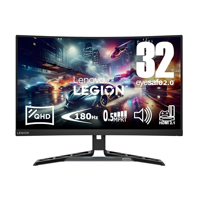 Lenovo Legion-R32qc-30 | 32" (81.2cm) QHD 180Hz Curved Gaming Monitor | 0.5ms, AMD FreeSync, 99% sRGB, 3Wx2Speaker, 2xHDMI 2.1 TMDS, 1xDP 1.4| Tilt, Swivel, Pivot, Height Adjust | Black | 67C8GAC1IN