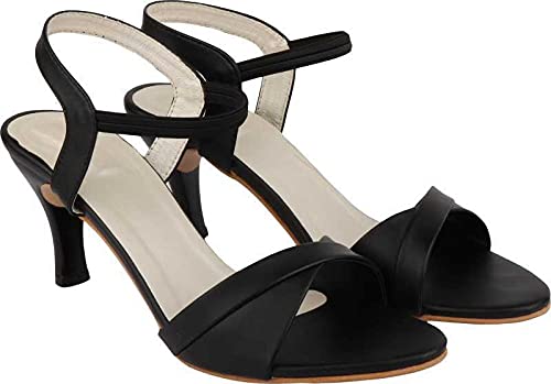 Shoetopia Womens/Girls Black Party Slim Heeled Sandals-EU39