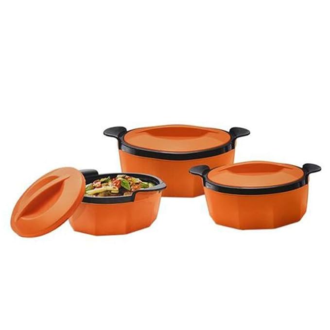 Milton Fionna Insulated 3-Piece Keep Hot/Cold Casserole Set with Stainless Steel Inner 2.5L, 1.5L, 1Lt (White Floral with Blue Rim)