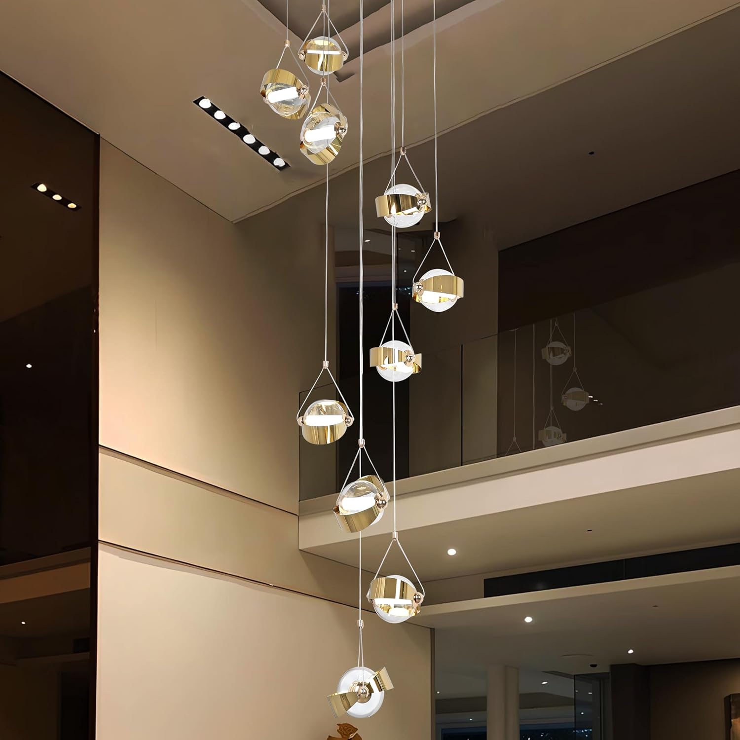 Smartway® - Evren 125 Watt Double Height LED Chandelier, Smart Hanging Light for Living Room, Alexa & Google Compatible, Round Crystal Pendant Light for Hall, Bedroom & Dining Ceiling