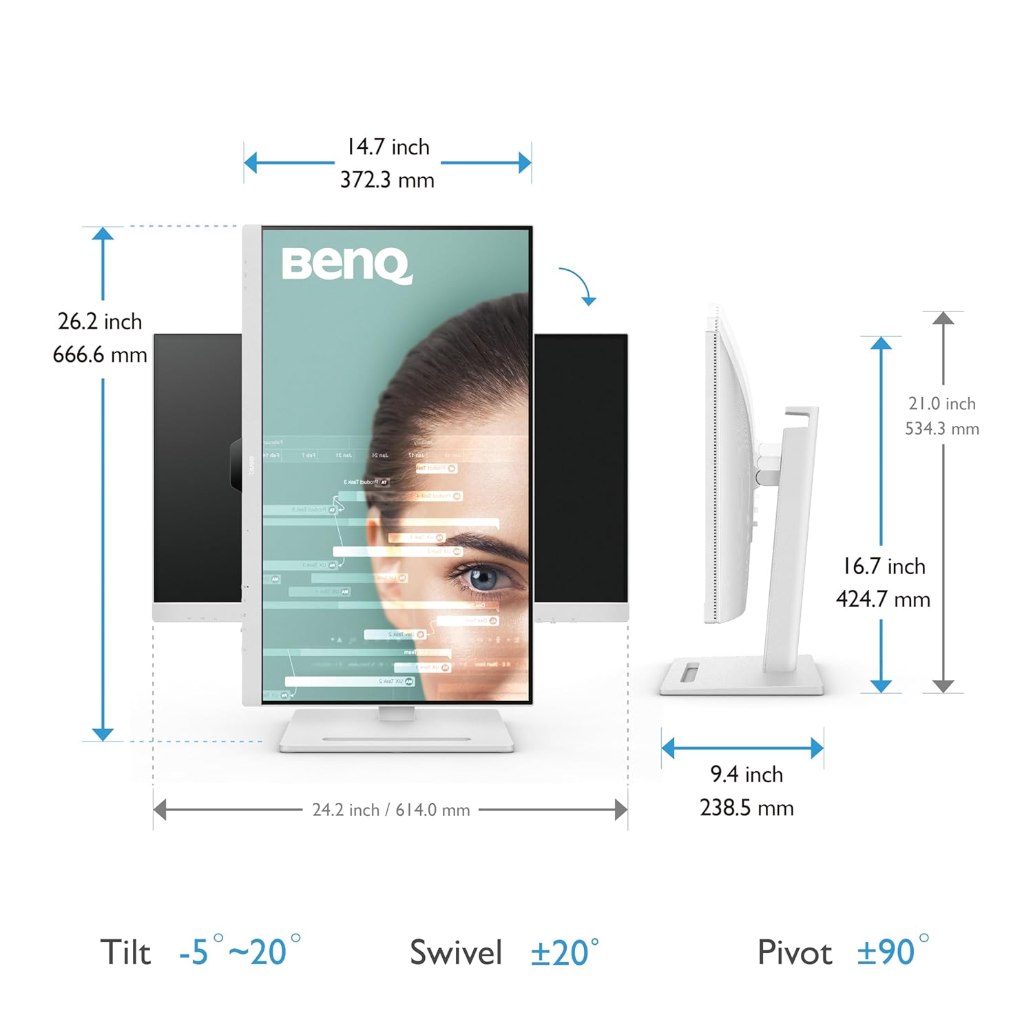 BenQ GW2790QT Coding Monitor, 27 Inch (68.58 cm), IPS, 2K QHD 2560x1440, 75Hz, White, USB-C 65W PD, Coding Mode, 99% sRGB, Daisy Chain, Height Adjust, Noise Filter Speakers, HDMI, DP, USB Hub Monitor