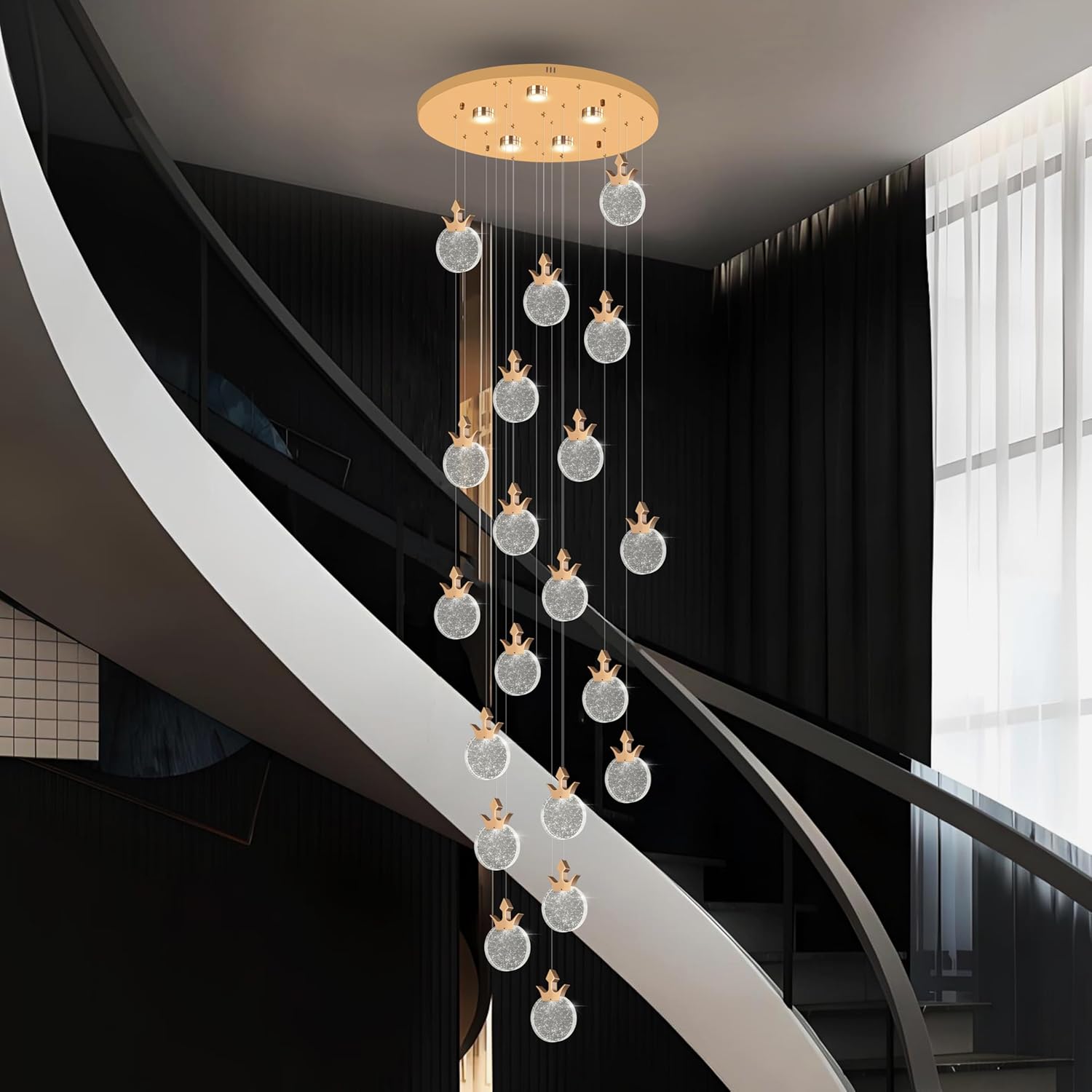 Smartway® Josiah 90W Modern Crystal Chandelier | 12 Feet | Google & Alexa Control | | 3 Light Modes | Double Height LED Ceiling Chandelier for Living Room, Dining, Bedroom & Office | 1 Year Warranty