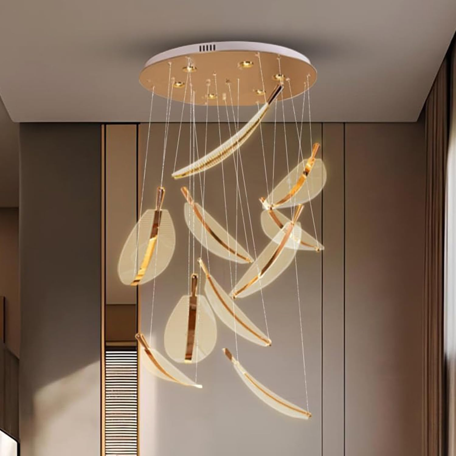 Smartway® White Meadows 70W Double Height LED Chandelier | 10 Hanging Feather Lights | Google & Alexa Compatible | Height Adjustable | 3 Color Modes | Chandelier for Living Room, Hall & Dining Room