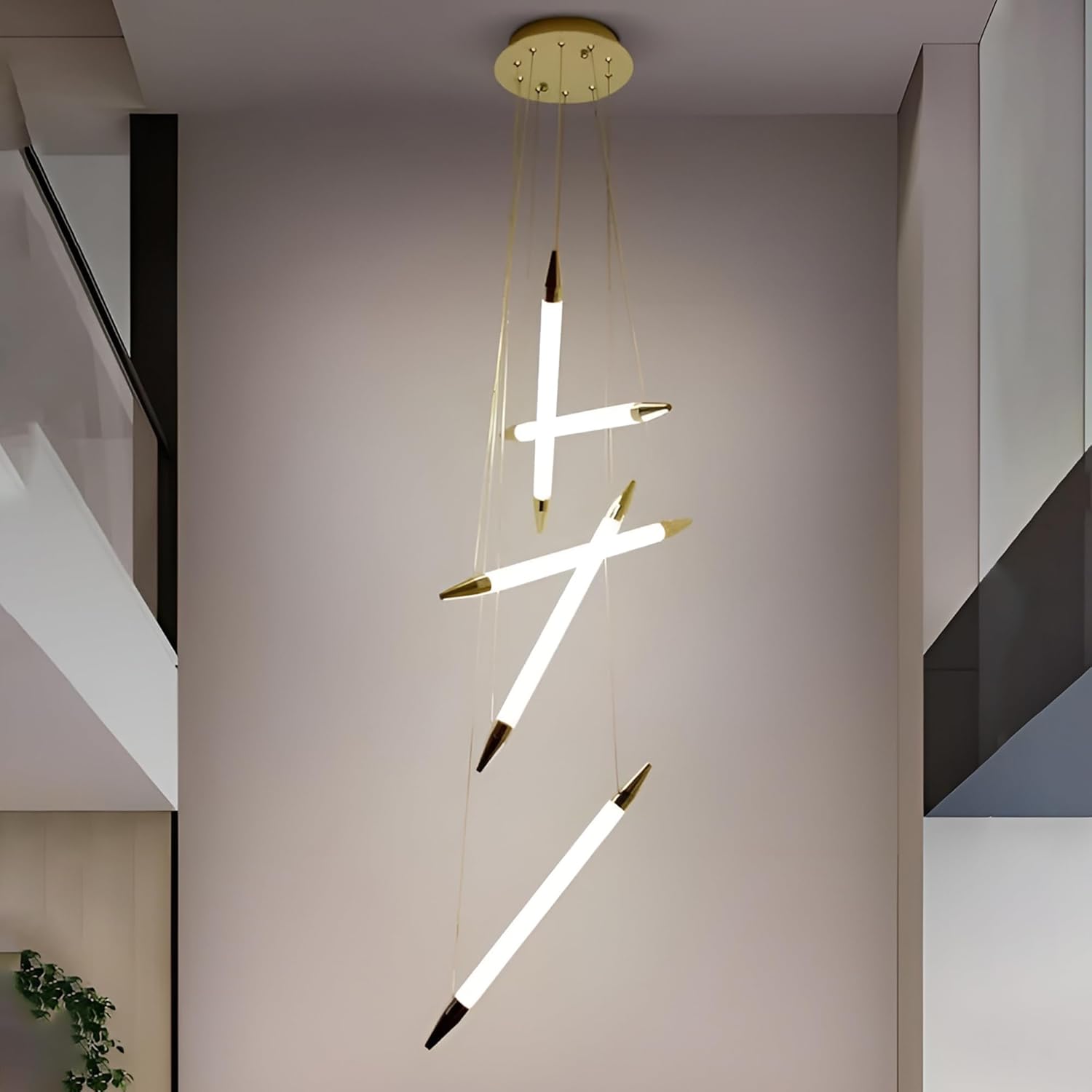 Smartway® Stake 85W Double Height Chandelier | 58 CM | Google & Alexa Compatible | Height Adjustable Luxury Ceiling Chandelier for Living Room, Hall, Dining Area & Duplex Ceiling | Single Light Mode