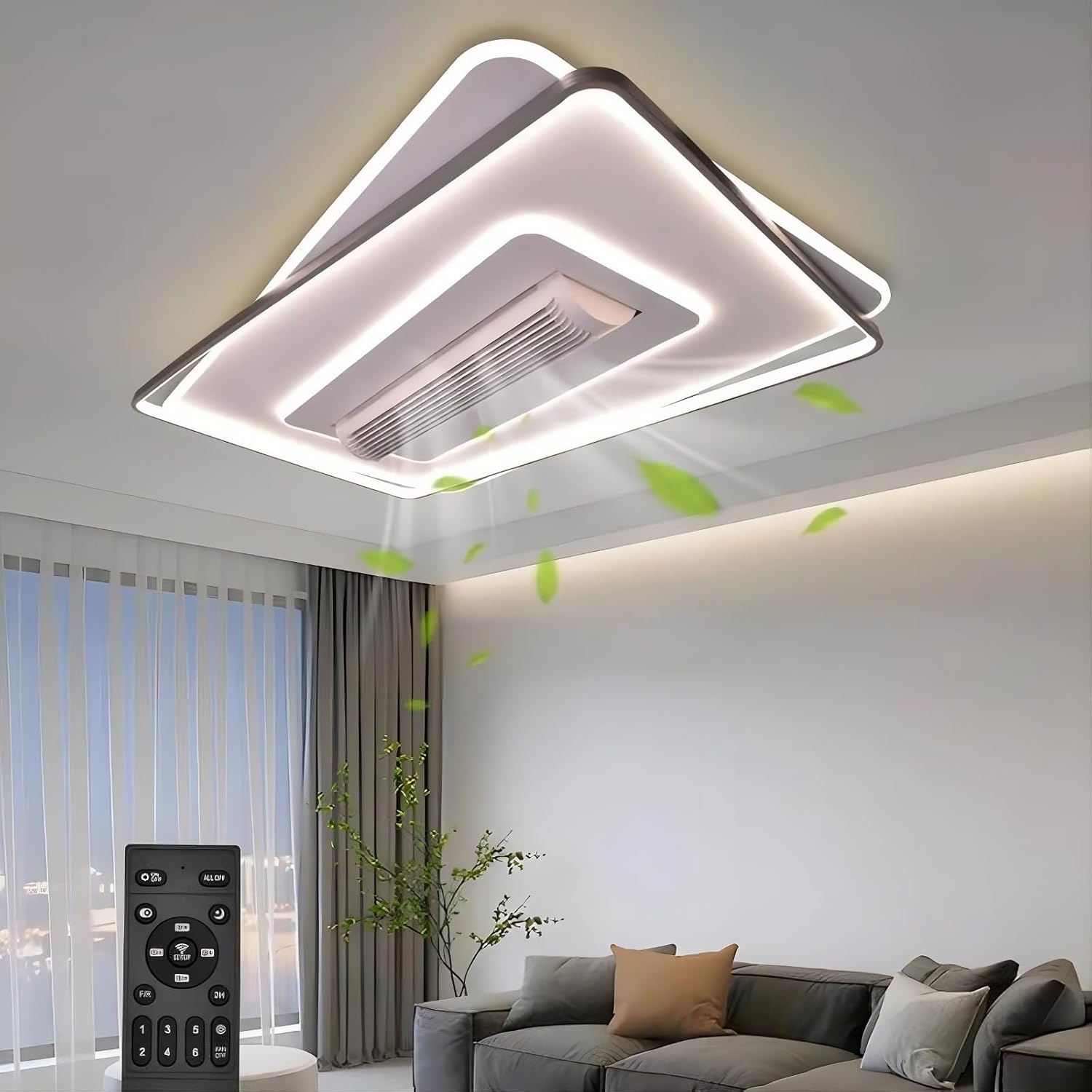 Smartway® Frayn 180 Watt Ceiling Fan Chandelier | LED Ceiling Light with Hidden Fan | Smart Square Chandelier Ceiling Lamp for Living Room, Bedroom & Hall | 3 Color Mode | Remote Control