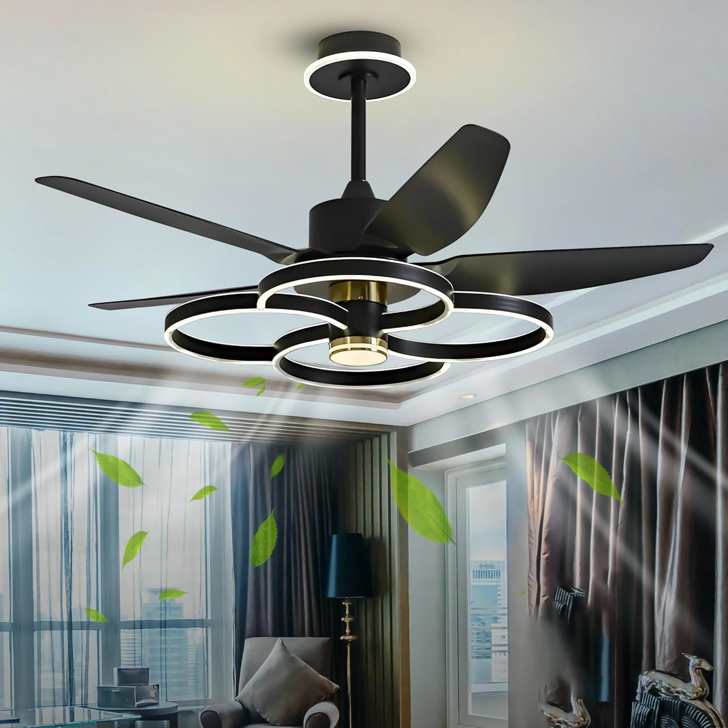 Smartway® Emilie BLDC Fan Chandelier with Retractable Blades | Smart Voice,Remote & App Control | 3-Color LED Light | Silent Energy-Efficient Motor | Fan Chandelier for Living Room,Bedroom & Dining