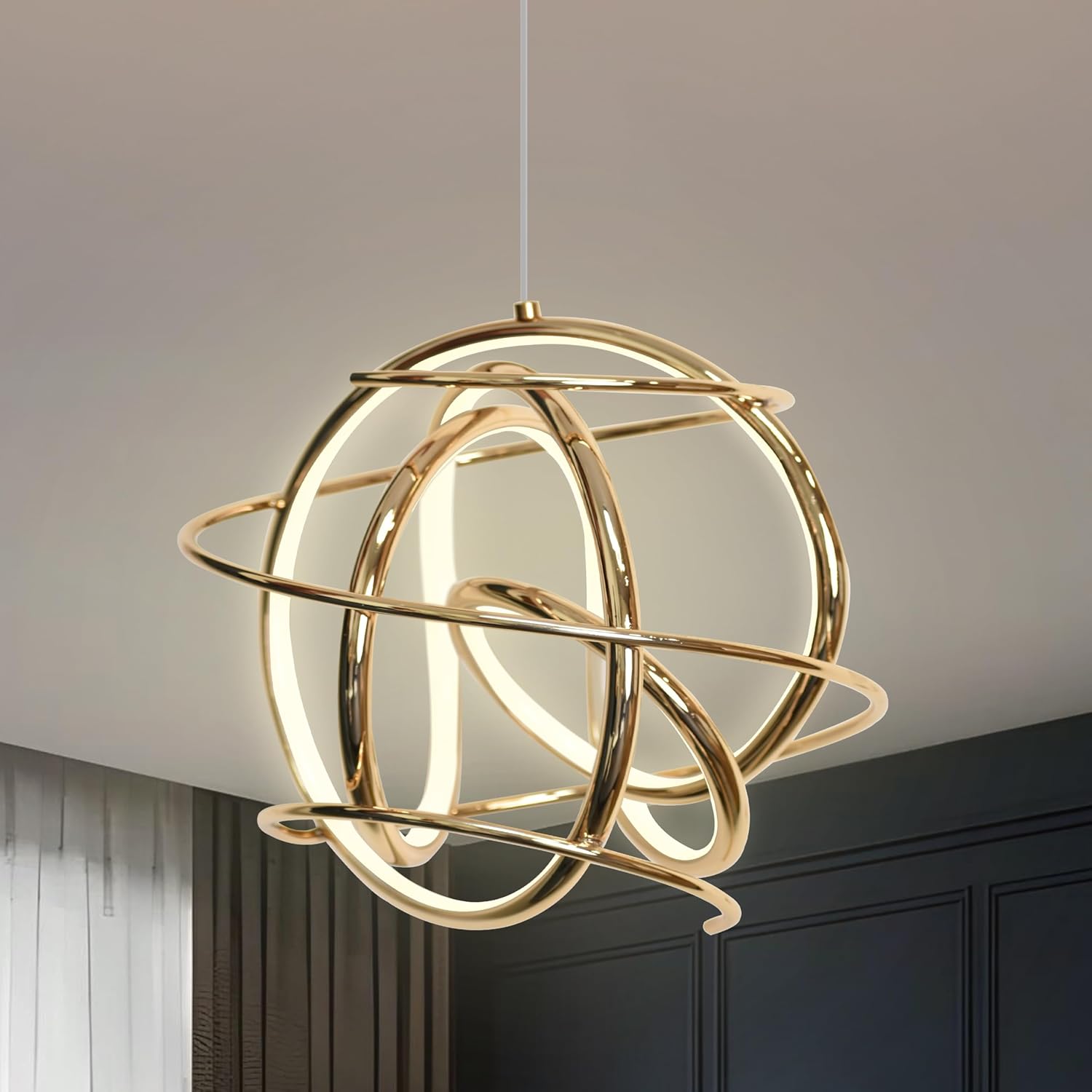 Smartway® SphereX 28W Modern Pendant Ceiling Light | Decorative Hanging Lamp with 3 Color LED | Artistic Round Ring Design for Living Room, Bedroom & Office | Adjustable Height | 1-Year Warranty