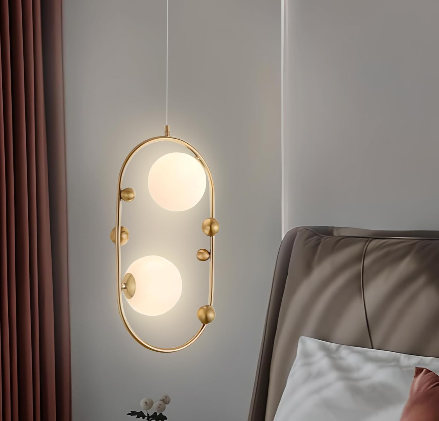 Smartway® Tweek 12W Modern LED Pendant Light | Oval Hanging Lamp with Dual Globe Diffusers | 3 Color Modes | Designer Ceiling Hanging Light for Living Room, Bedroom, Dining, Cafe & Office