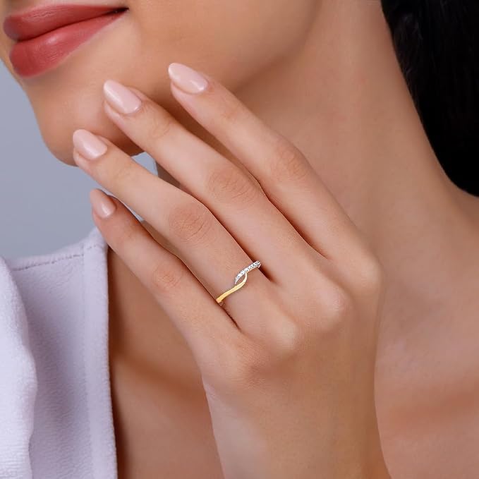 GIVA Heer 18K Yellow Gold Divine Grace Lab grow Diamond Ring,Fixed Size,Indian - 11| Gifts for Women | With Certificate of Authenticity and BIS-Hallmarked Gold Jewelry