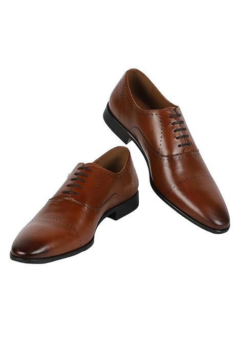Louis Philippe Men Premium Leather Breathable Lining Material Anti Slip with Heel TPR Sole Formal Derby Shoes