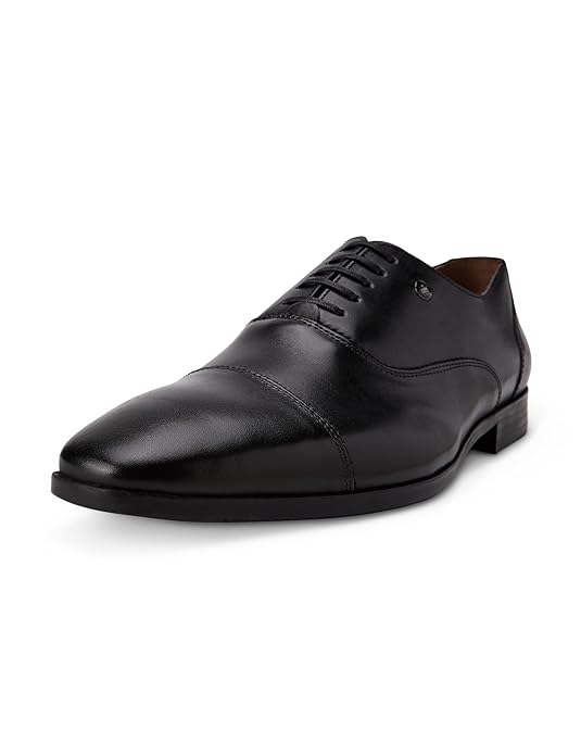 Louis Philippe Men Premium Leather Breathable Lining Material Anti Slip with Heel TPR Sole Formal Oxford Shoes