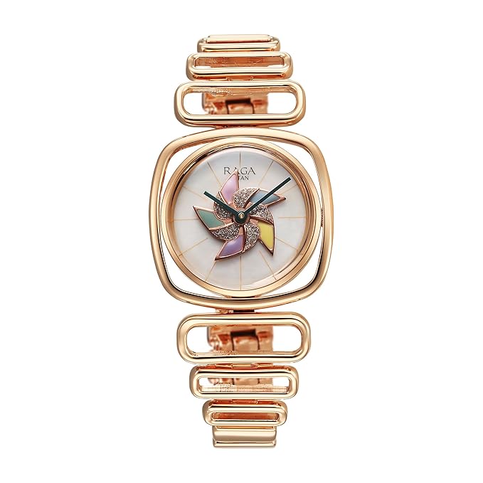 Titan Raga Memoirs Quartz Analog Mother of Pearl Dial with Rose Gold Color Metal Strap Watch for Women