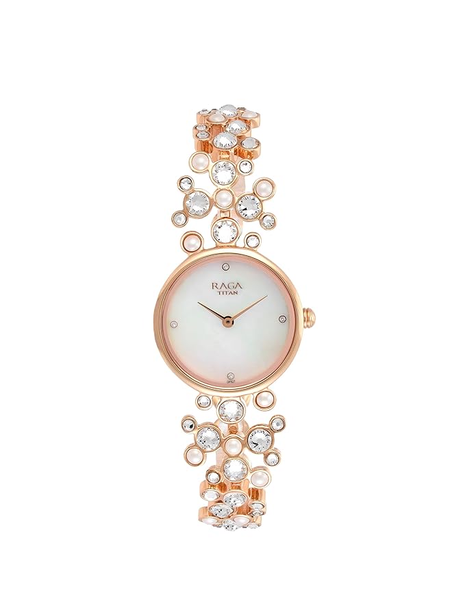 Titan Raga Moonlight Mother of Pearl Dial Women Watch With Metal Strap-NS95032WM01