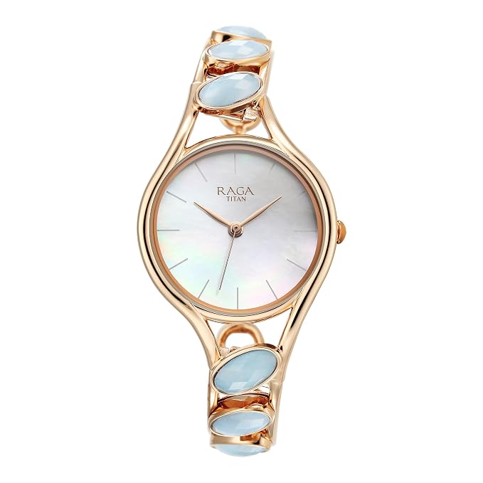Titan Raga New You Quartz Analog Mother of Pearl Dial Blue Chalcedony Stone Strap Watch for Women-NS95190WM02