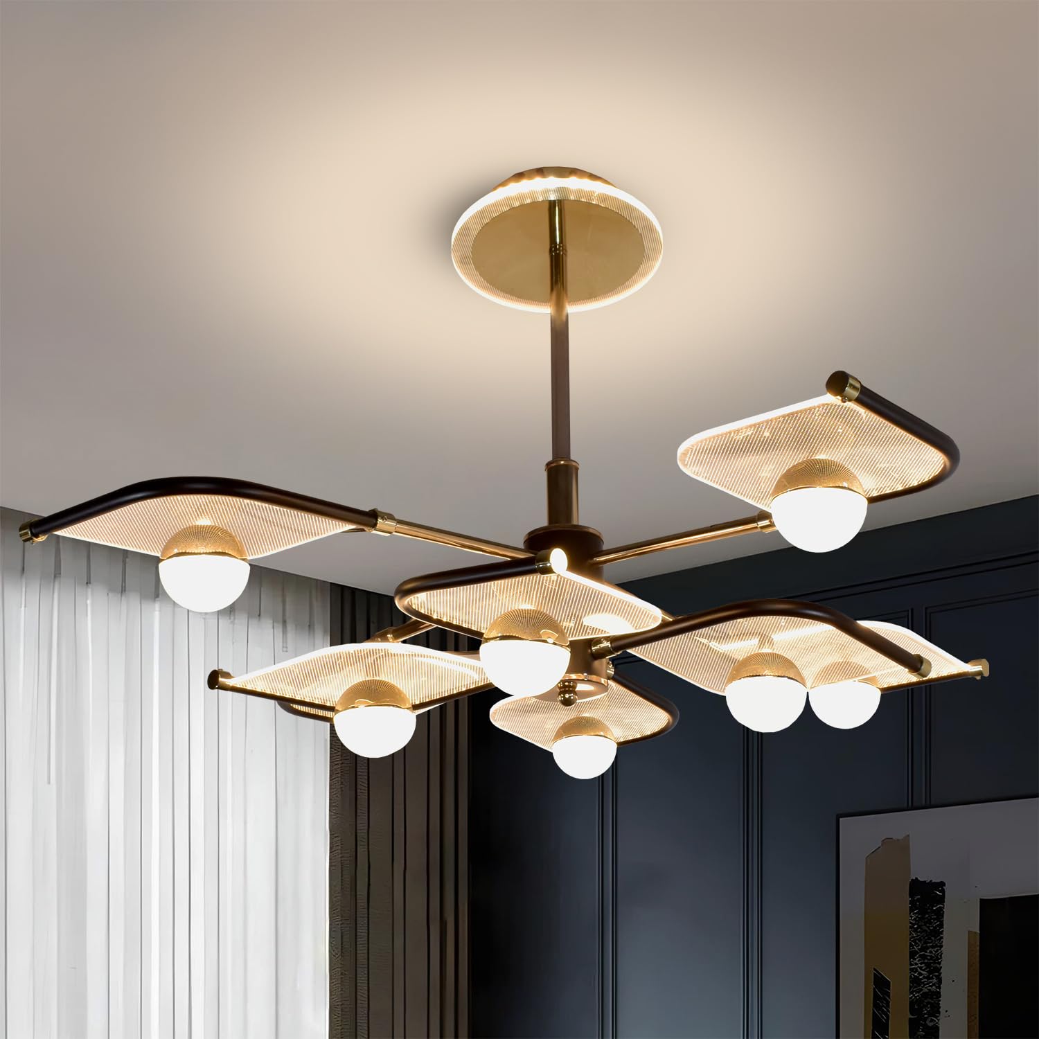 Smartway® – Sovel 106W | 70 Cm | Google & Alexa | Height Adjustable | 3 Light Mode | Modern LED Ceiling Chandelier for Living Room, Dining, Bedroom, Hall, Kitchen, Office,Luxury Decorative Lighting