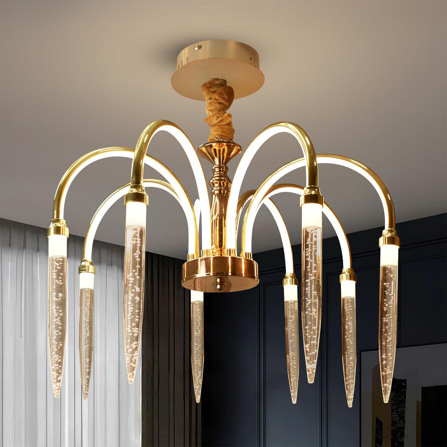 Smartway® Fount 60W Smart LED Chandelier | 55 cm Gel Design | Google & Alexa Control | Height Adjustable | 3 Light Modes | Modern Luxury Ceiling Light for Living Room & Dining