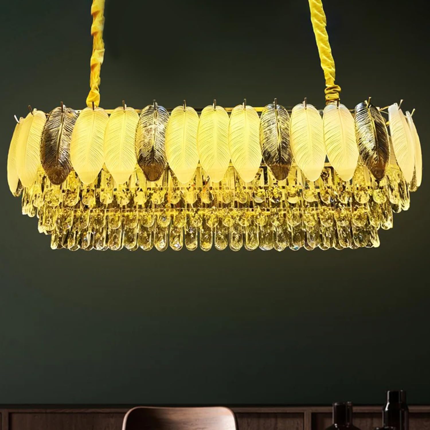 Smartway® Scotch Modern Crystal Chandelier | Smart Google & Alexa Compatible | 3 Color Modes | Luxury Gold Leaf Crystal Chandelier | Chandelier for Living Room, Dining Room, Bedroom, Hall & Office