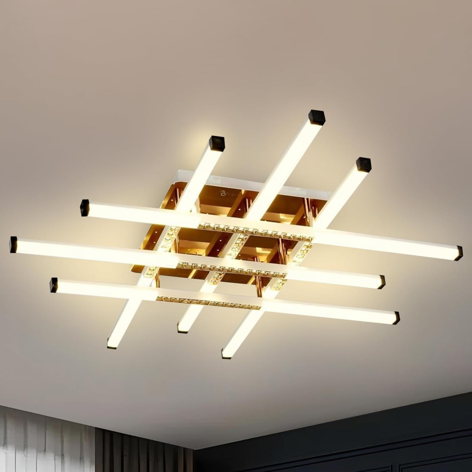 Smartway® Mosica 98 Watt Smart LED Chandelier, Interlocking Geometric Rings, Height Adjustable Ceiling Light, Google Alexa Compatible, 3 Light Modes, Luxury Pendant Light for Living Room Bedroom Hall