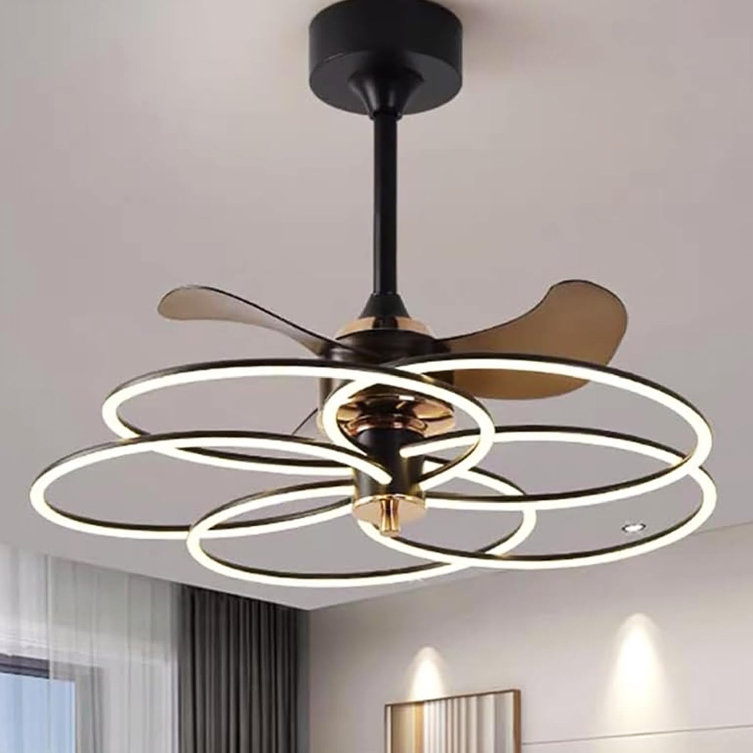 Smartway® Lovel 136 Watt Smart Fan Chandelier | BLDC Noiseless Motor | Google & Alexa Control | Retractable Transparent Blades | 3 Color Modes | Fan Chandelier for Living Room, Dining, Bedroom & Hall