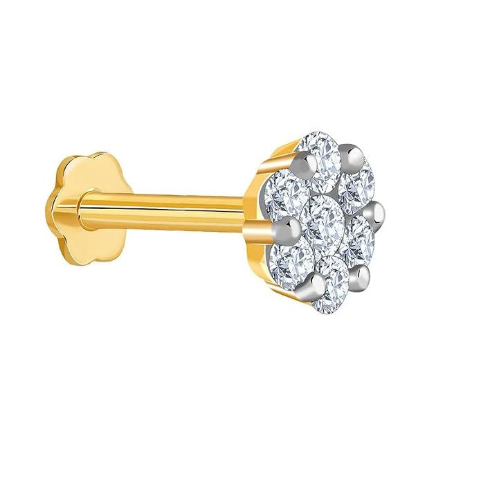 GIVA 18K Gold Iceberg Floral Lab Grown Diamond Nose Pin|With Certificate of Authenticity & BIS-Hallmarked Gold Jewellery