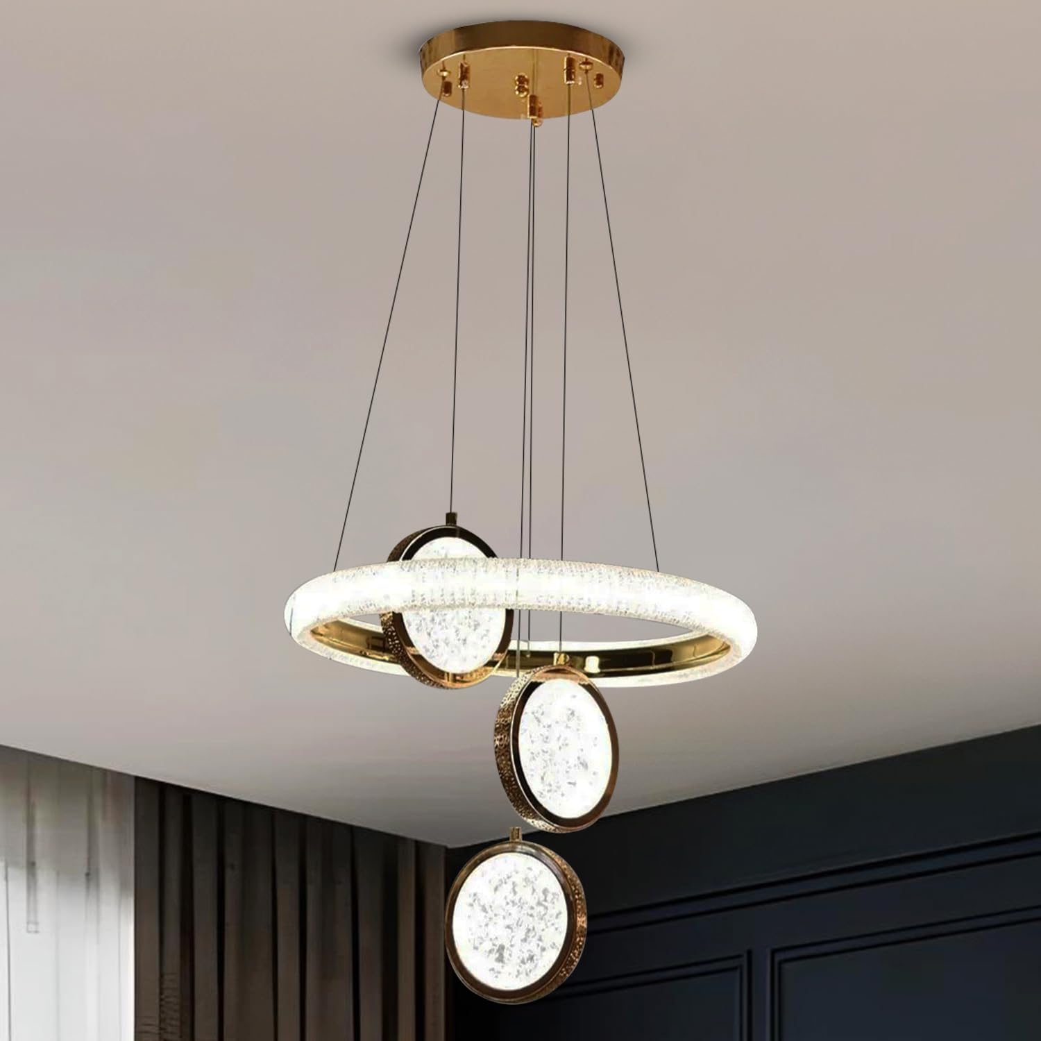Smartway® Enrich 106W Modern LED Ring Chandelier | Google Alexa Voice Control | App & Remote Operated | 3 Color Modes | Crystal Ring Chandelier for Living Room, Dining Room, Bedroom & Luxury Interiors