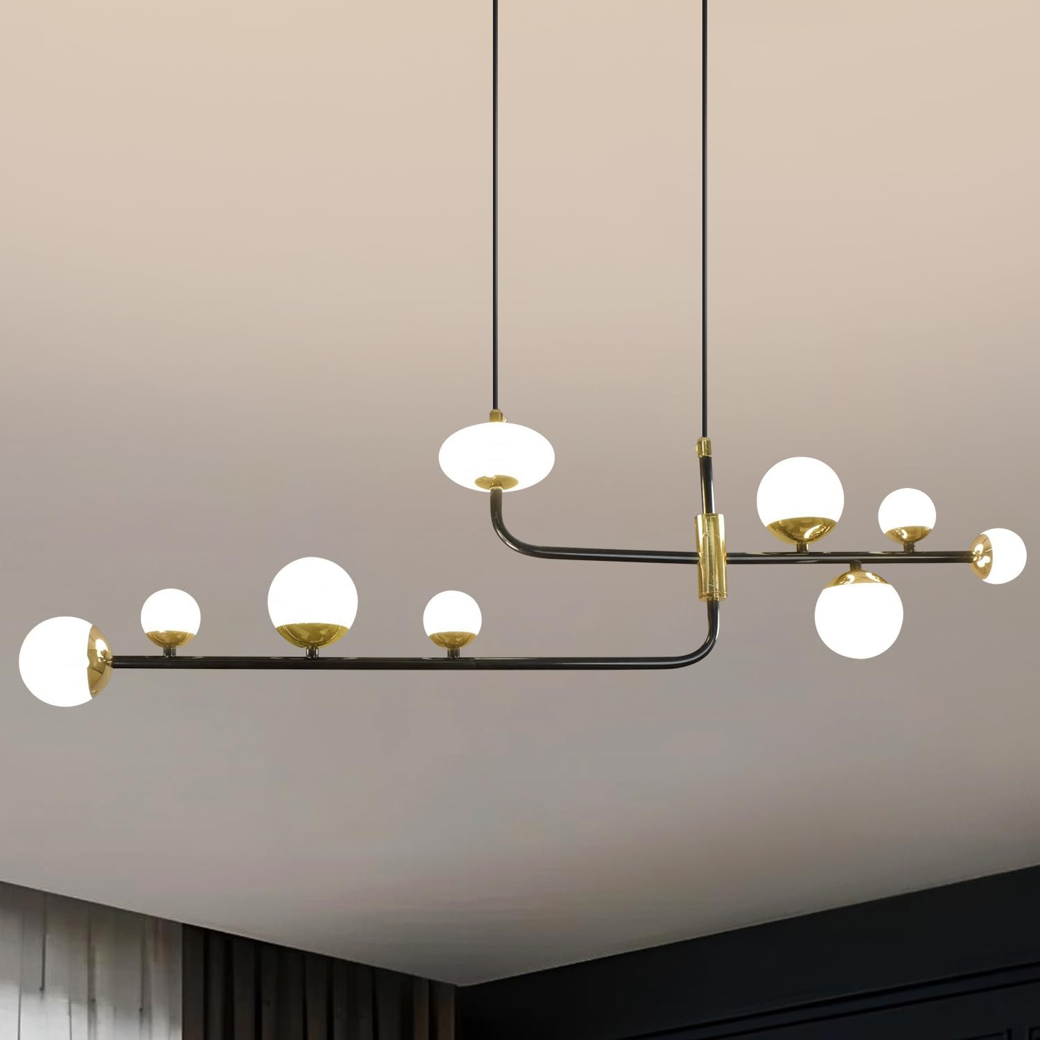 Smartway® Orion 75 Watt Smart LED Chandelier |Google & Alexa Compatible |Height Adjustable Modern Ceiling Light | 3 Color Modes |L Shape Chandelier Lighting for Living Room,Dining, Bedroom & Office
