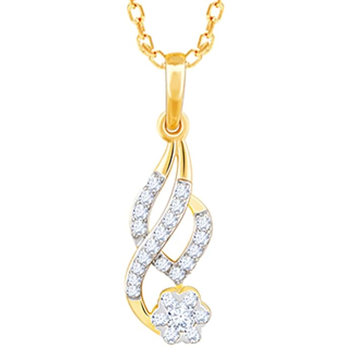 GIVA 14K Yellow Gold Classic Flow Diamond Pendant|Gold Gifts for Women & Girls| With Certificate of Authenticity & BIS-Hallmarked Gold Jewellery