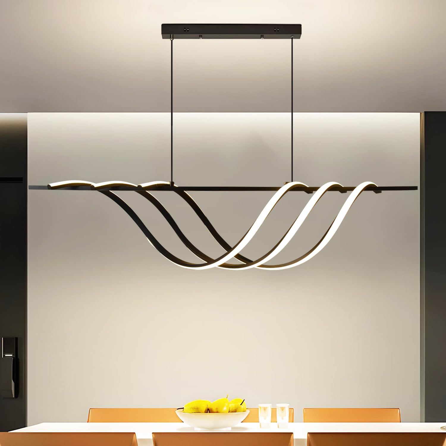 Smartway® Skylar 78W Black Chandelier for Living Room | Modern LED Ceiling Light with Aluminium | 100 cm Height Adjustable Hanging Fixture | 3 Color Modes | Luxury Lighting | 1-Year Warranty