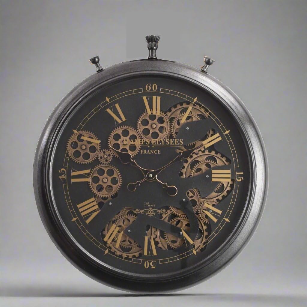 Smartway Timvin Moving Gears Wall Clock Vintage Large | Modern Metal, Industrial Steampunk, Rustic Decorative, Living Room Decor