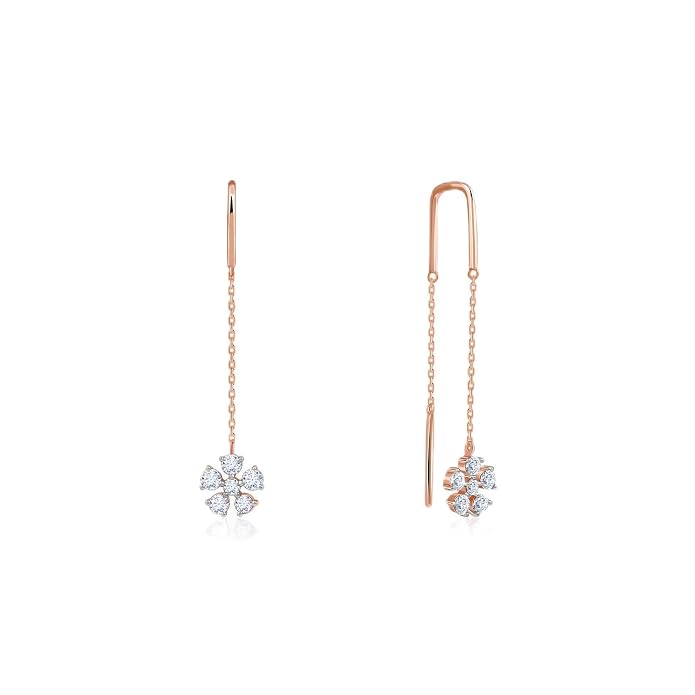 GIVA 14K Rose Gold Floral Sui Dhaga Lab Grown Diamond Earrings|With Certificate of Authenticity & BIS-Hallmarked Gold Jewellery
