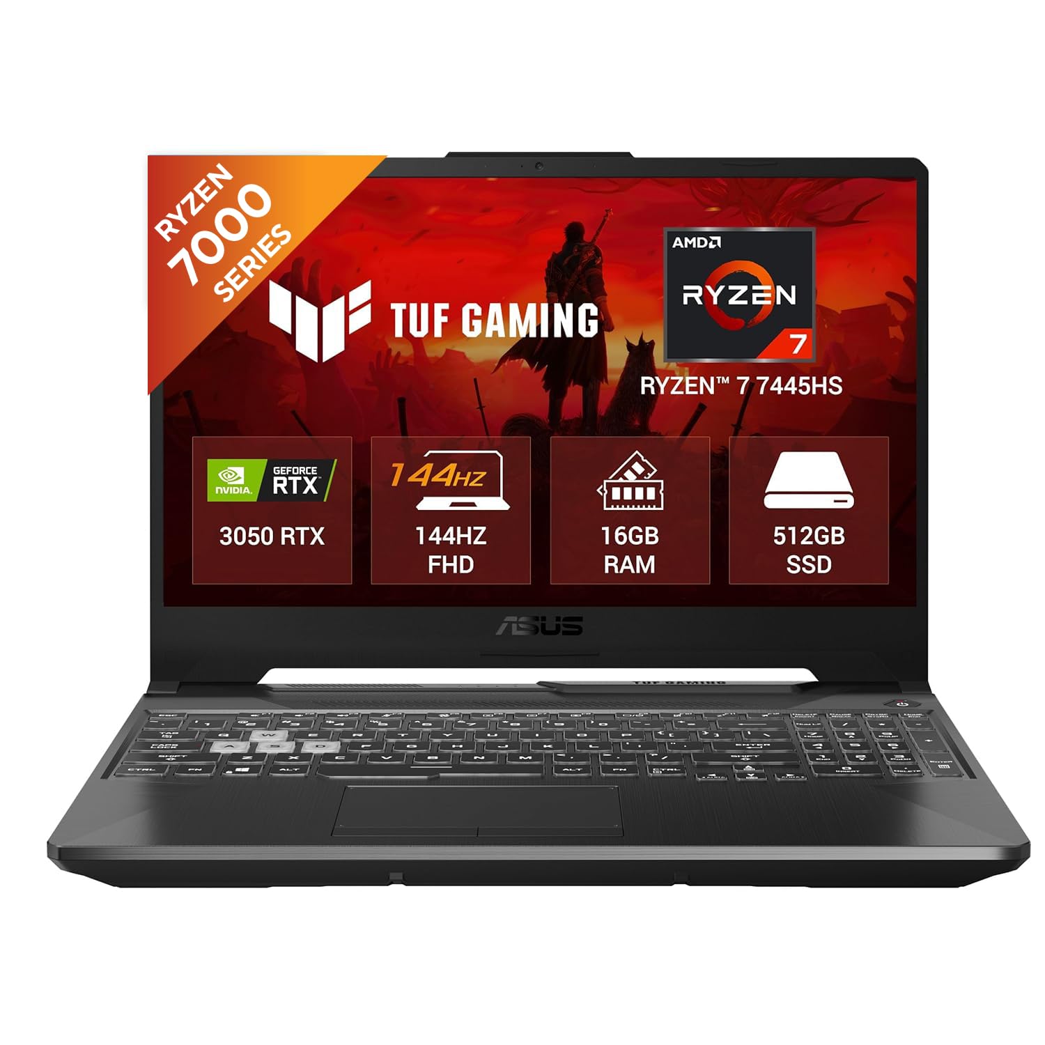 ASUS TUF A15 (2025), AMD Ryzen 7 7445HS,RTX 3050-4GB,75W TGP,16GB DDR5(Upgradeable Upto 64GB) 512GB SSD,FHD,15.6",144Hz,RGB Keyboard,Windows 11,Graphite Black,2.3 Kg FA506NCG-HN199W, Gaming Laptop