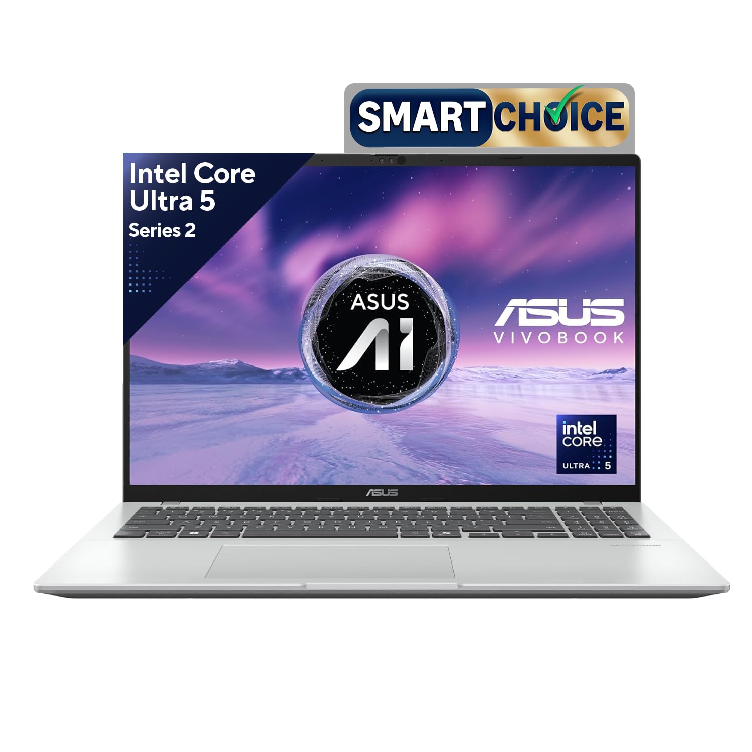 ASUS Vivobook 16, Smartchoice, Intel Core Ultra 5 Series 2, 16GB RAM, 512GB SSD, FHD+ 16", Windows 11, Office Home 2024, Silver, 1.88kg, X1607CA-MB142WS, Intel iGPU, M365 Basic (1Year), AI Laptop