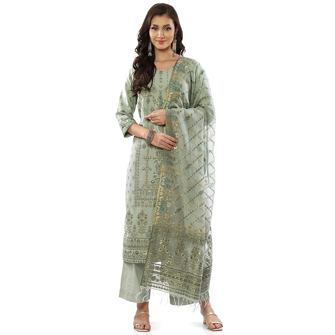 BIBA Women Poly Cotton Straight Dyed Suit Set