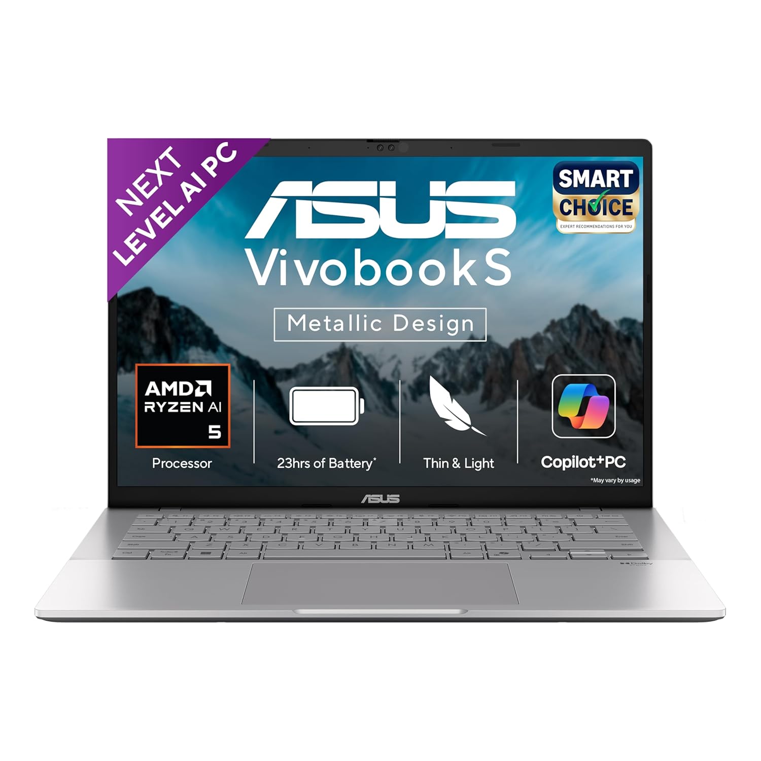 ASUS Vivobook S14,Smartchoice,AMD Ryzen AI 5 330,16GB/512GB (Upgradeable),OLED,14",Win11,Office24,M365 Basic (1Y),Silver,1.4Kg,M3407KA-SF2501WS,50 Tops,Metallic Design,Next-Gen AI Laptop,Copilot+