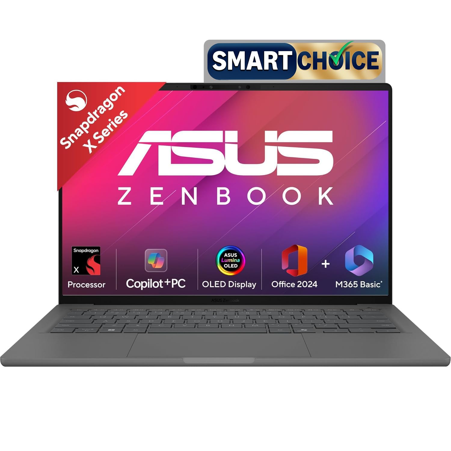 ASUS Zenbook A14 OLED (2025),Smartchoice,Qualcomm Snapdragon X,Copilot+PC,0.9kg Light-Weight,14"(35 cm),32hrs Battery Life*,16GB,512GB,Win 11,MSO 2024,M365 Basic-1yr,AI PC,Metal Body,UX3407QA-QD259WS